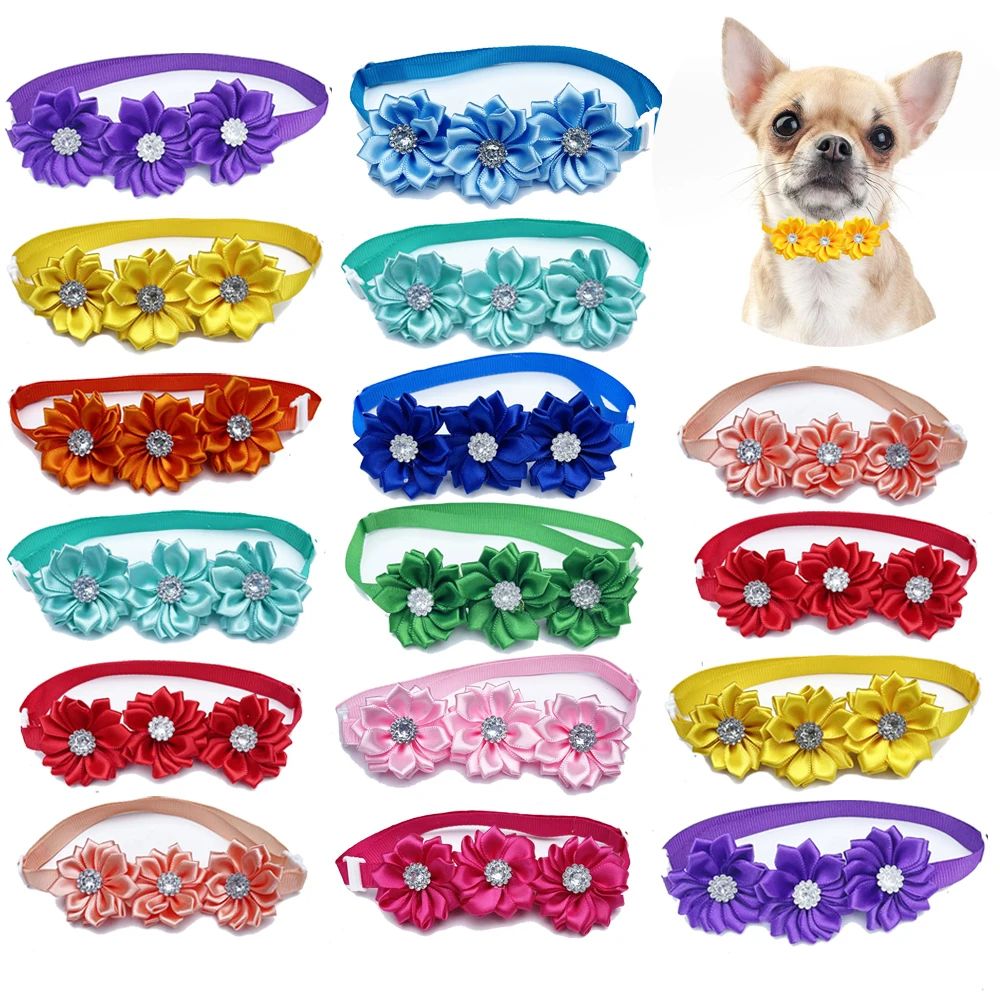 Sparkling Floral Dog Bow Ties for Cats & Dogs – Colorful Pet Grooming Collar Bows Set