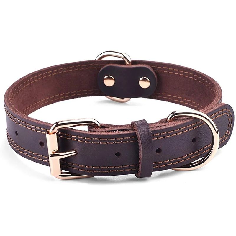 Benepaw Heavy Duty Genuine Leather Dog Collar with Double D Ring