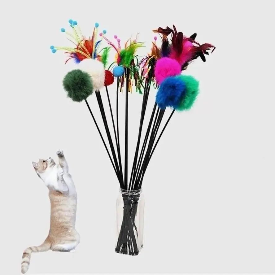 5-Pack Cat Feather Wand Toys for Interactive Kitten Play