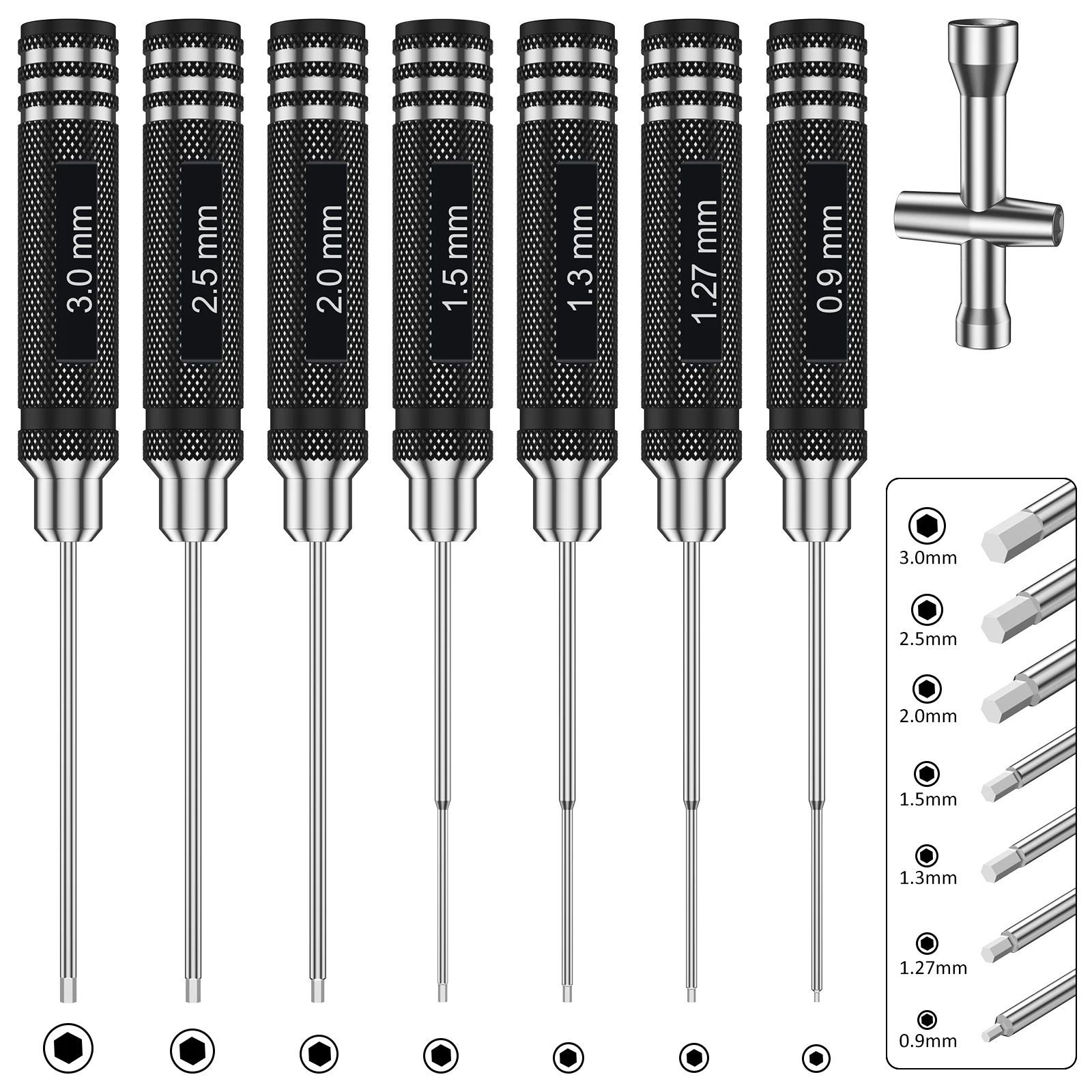 Precision RC Hex Screwdriver Set 7 Piece Metric Allen Driver Kit for RC Cars Drones Robots