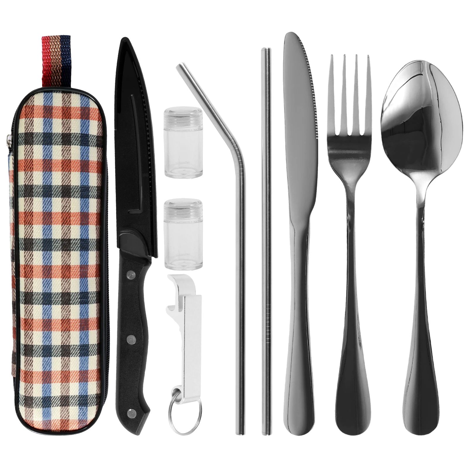 Portable Travel Cutlery Set 10 Piece Stainless Steel Travel Utensils with Storage Bag for Camping Picnic and Daily Use