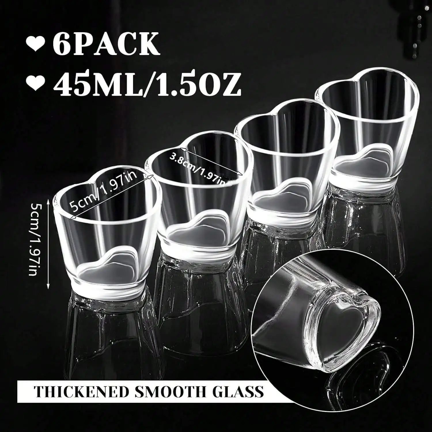 Heart Shaped Acrylic Shot Glass Set of 6 Mini Tequila Cups for Parties and Home Bar