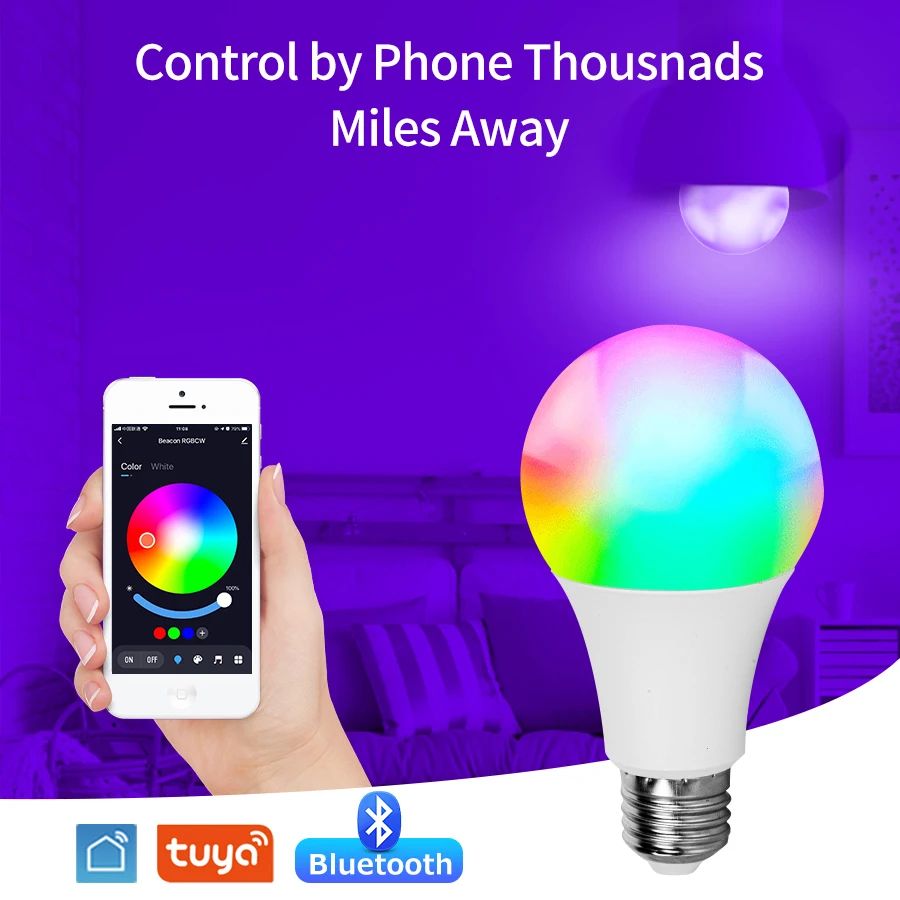 Tuya Smart LED Bulb E27 Bluetooth RGB Light Bulb App Controlled Dimmable Smart Home Lamp