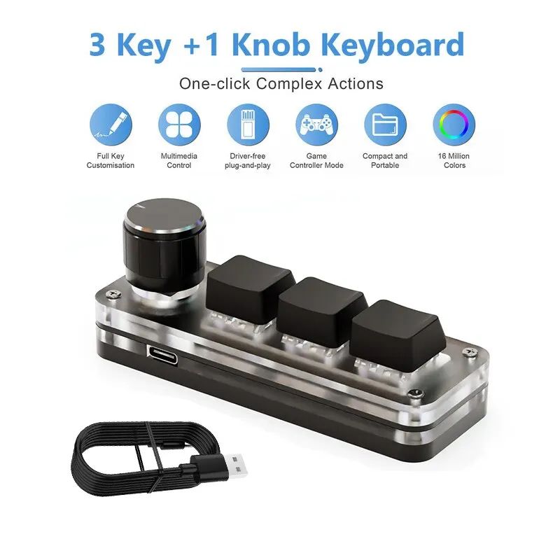 RGB Macro Keypad with Programmable Knob and 3 Key Mechanical Keyboard for Gaming and Editing