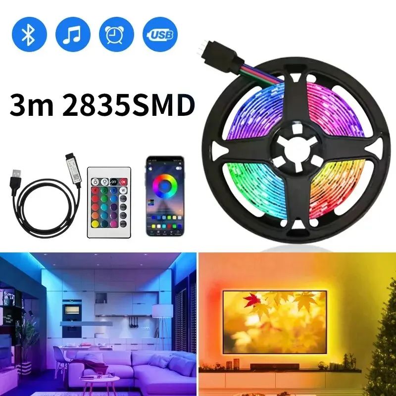 Smart USB RGB LED Strip Light with Bluetooth APP Control for TV Computer Bedroom Ambient Lighting