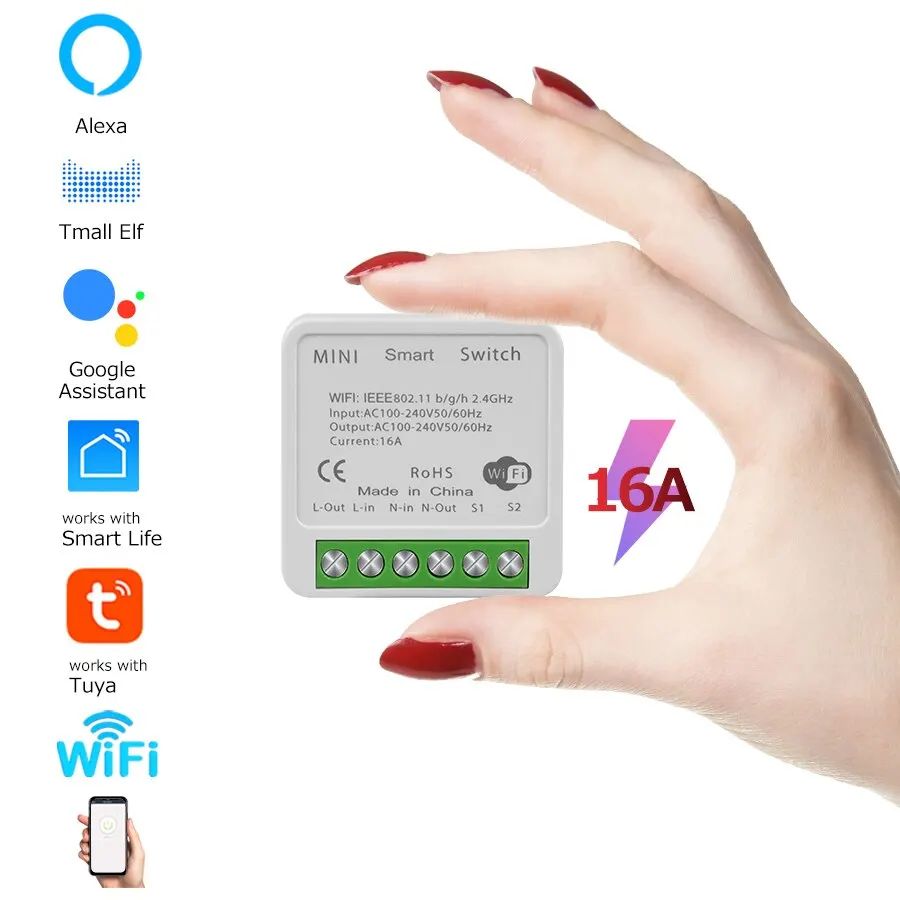Tuya Mini WiFi Smart Switch 16A DIY Smart Light Switch with 2 Way Control