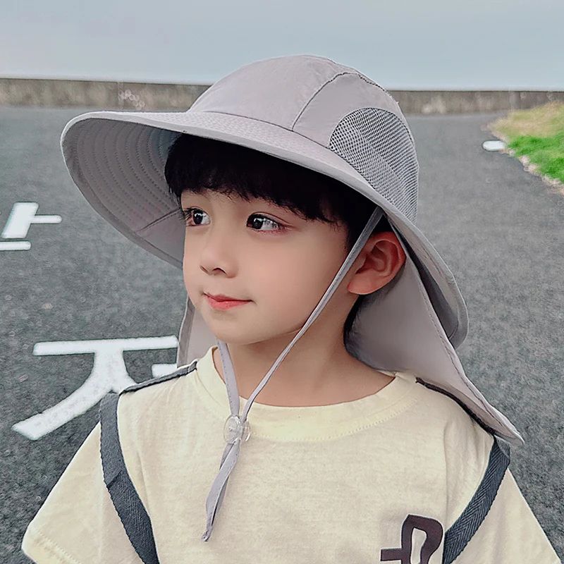Kids Wide Brim Sun Hat with Neck Flap UV Protection Outdoor Fishing Bucket Hat