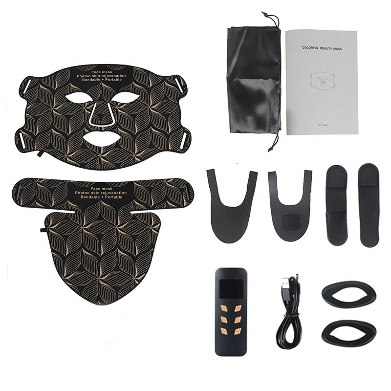 Silicone LED Face Mask and Neck Set 8 Color Red Light Therapy Anti Aging Face Mask