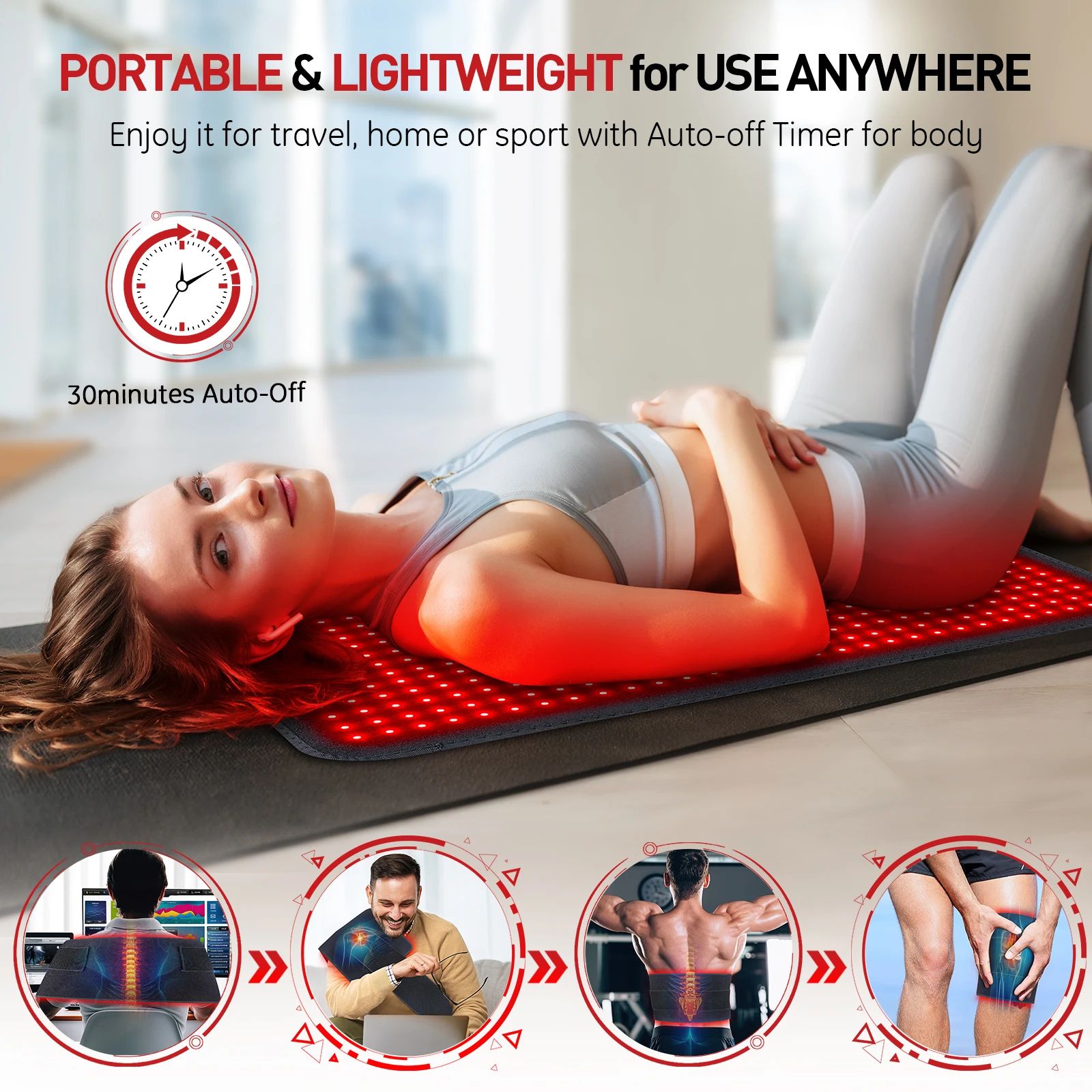 Red Light Therapy Heating Pad with Infrared Heat for Back Waist Shoulder Pain Relief US Plug