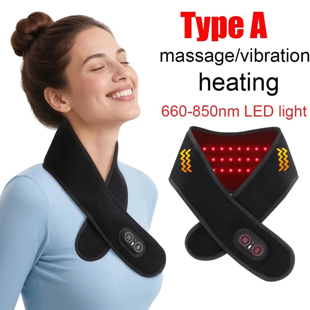 LumiRelief Cordless Neck Massager with Heat, Vibration and Red Light Therapy