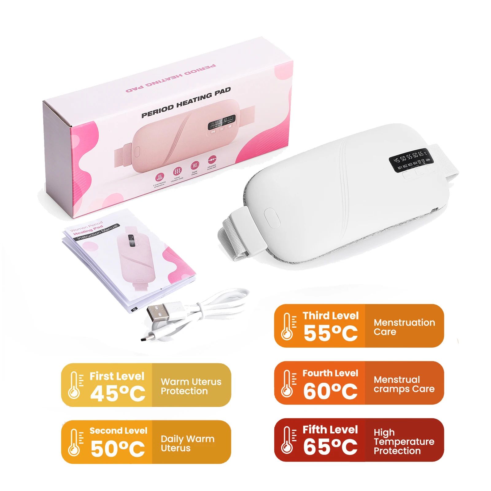 Soothing USB Menstrual Heating Pad Heating Belt with Vibration Massage for Period Pain Relief