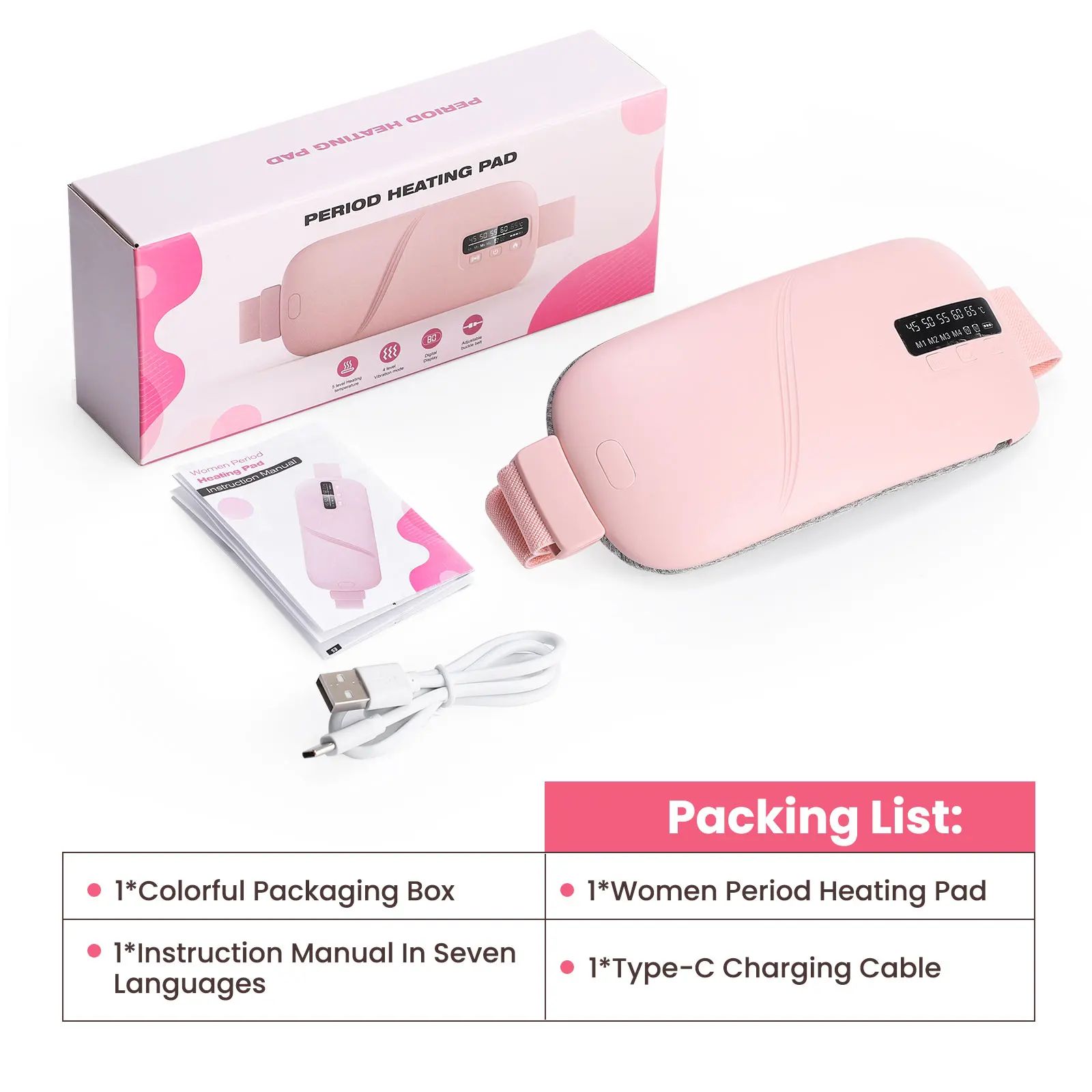 LunaRelief Cordless Period Heating Pad with Heat & Vibration Massage for Menstrual Cramp Relief