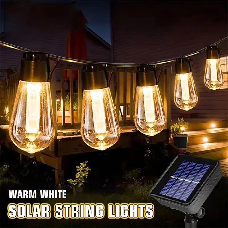 Solar Vintage Edison String Lights Outdoor Waterproof Patio Garden Fairy Lights