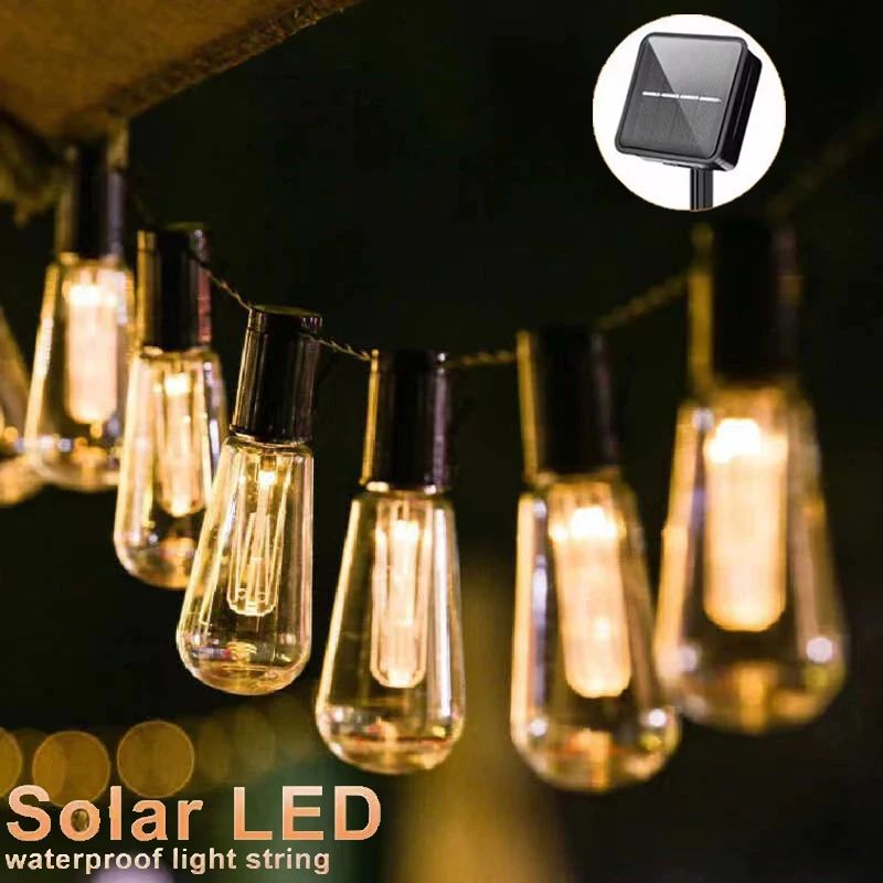 Vintage Glow Solar String Lights with Edison Bulbs for Outdoor Patio and Garden