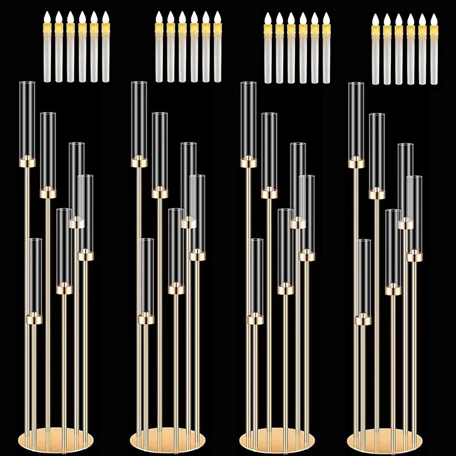 46 Inch Metal Floor Candlestick Holders Set with 24 LED Candles for Wedding Centerpieces and Event Decor
