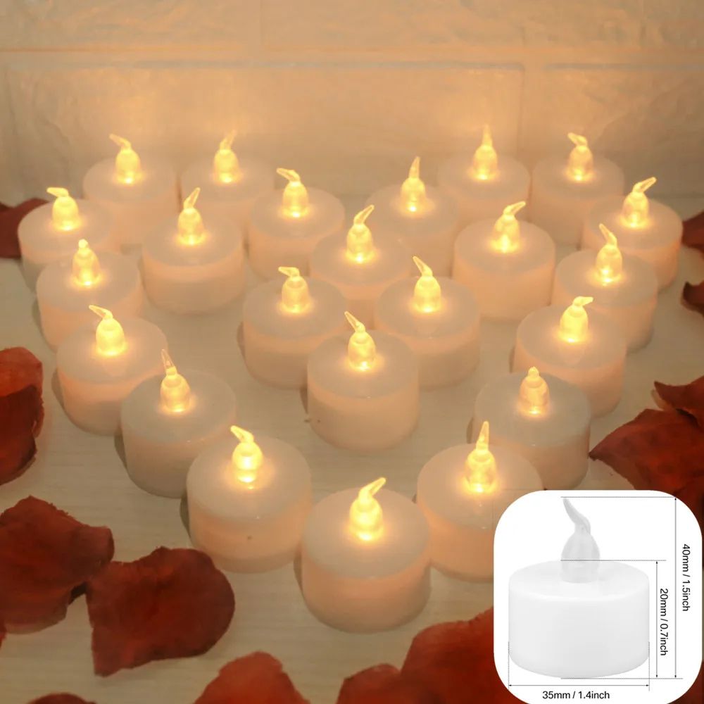 Warm Yellow LED Tea Lights Flameless Candles 12 or 24 Pack Battery Operated Flickering Decor
