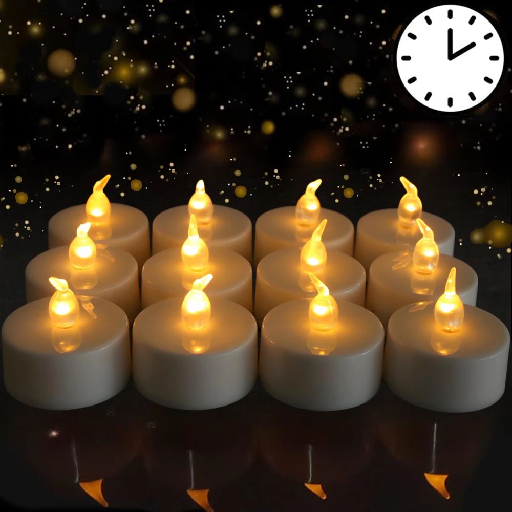 12 Pack Flameless LED Tea Light Candles with Auto Timer Flickering Battery Operated Warm White