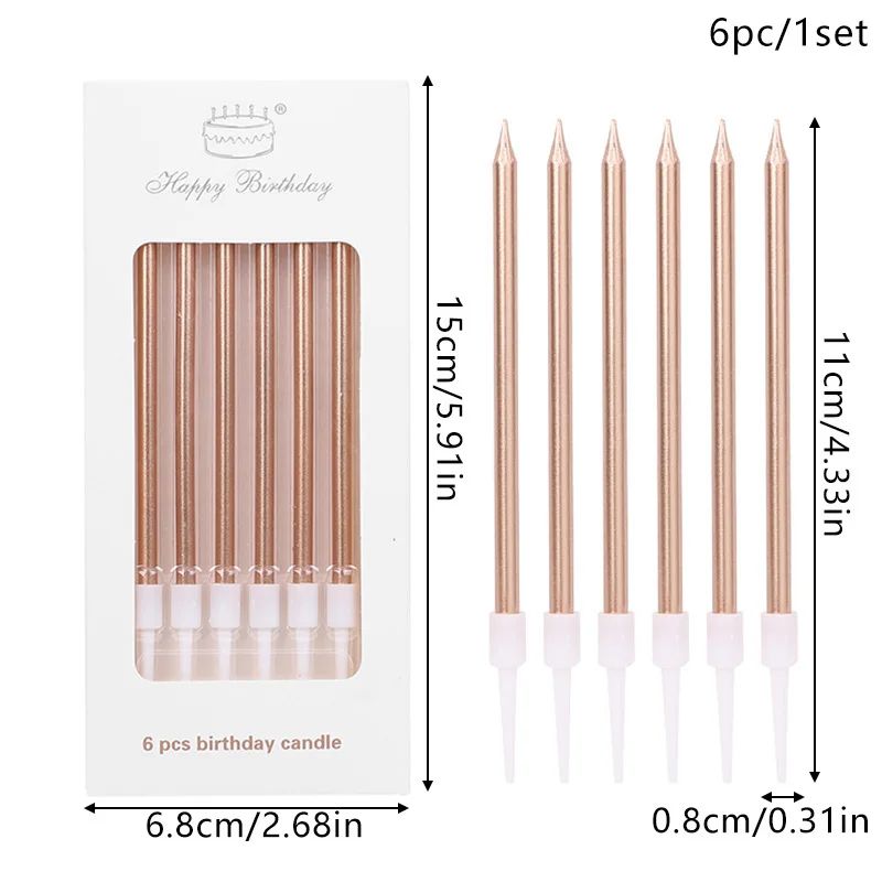 6-Piece Birthday Cake Candles Metallic Gold, Silver and Pink Cake Candles Set for Party Decor