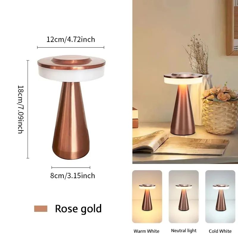 Mushroom LED Cordless Table Lamp Rechargeable Touch Sensor Bedside Night Light