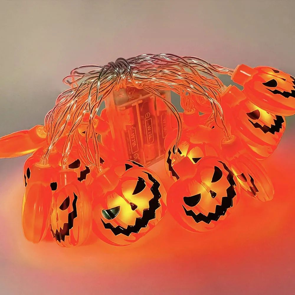 Spooky Glow Halloween LED String Lights – Pumpkin Ghost Spider Web Decorations