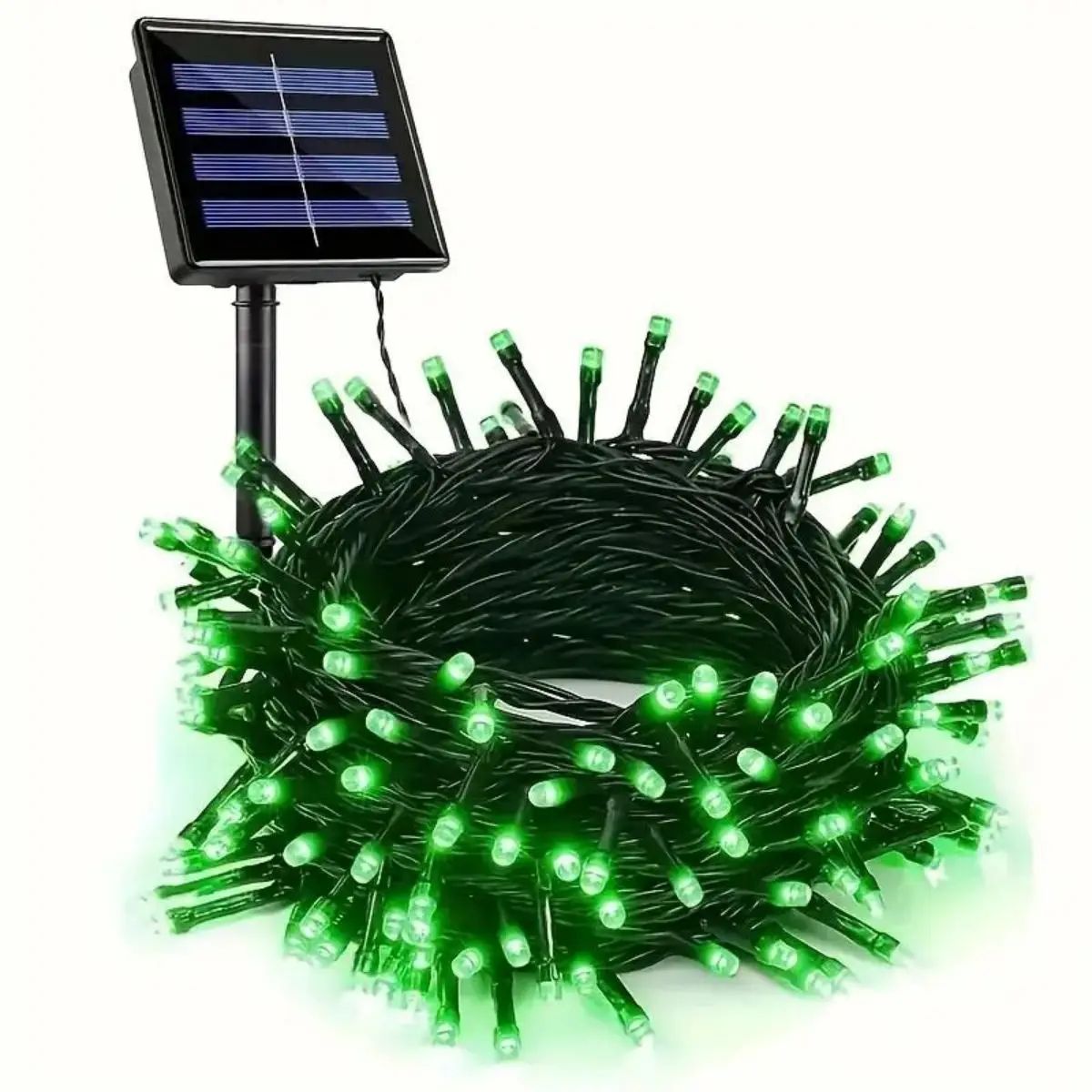 Green Glow Solar String Lights with 8 Modes for Outdoor Decor