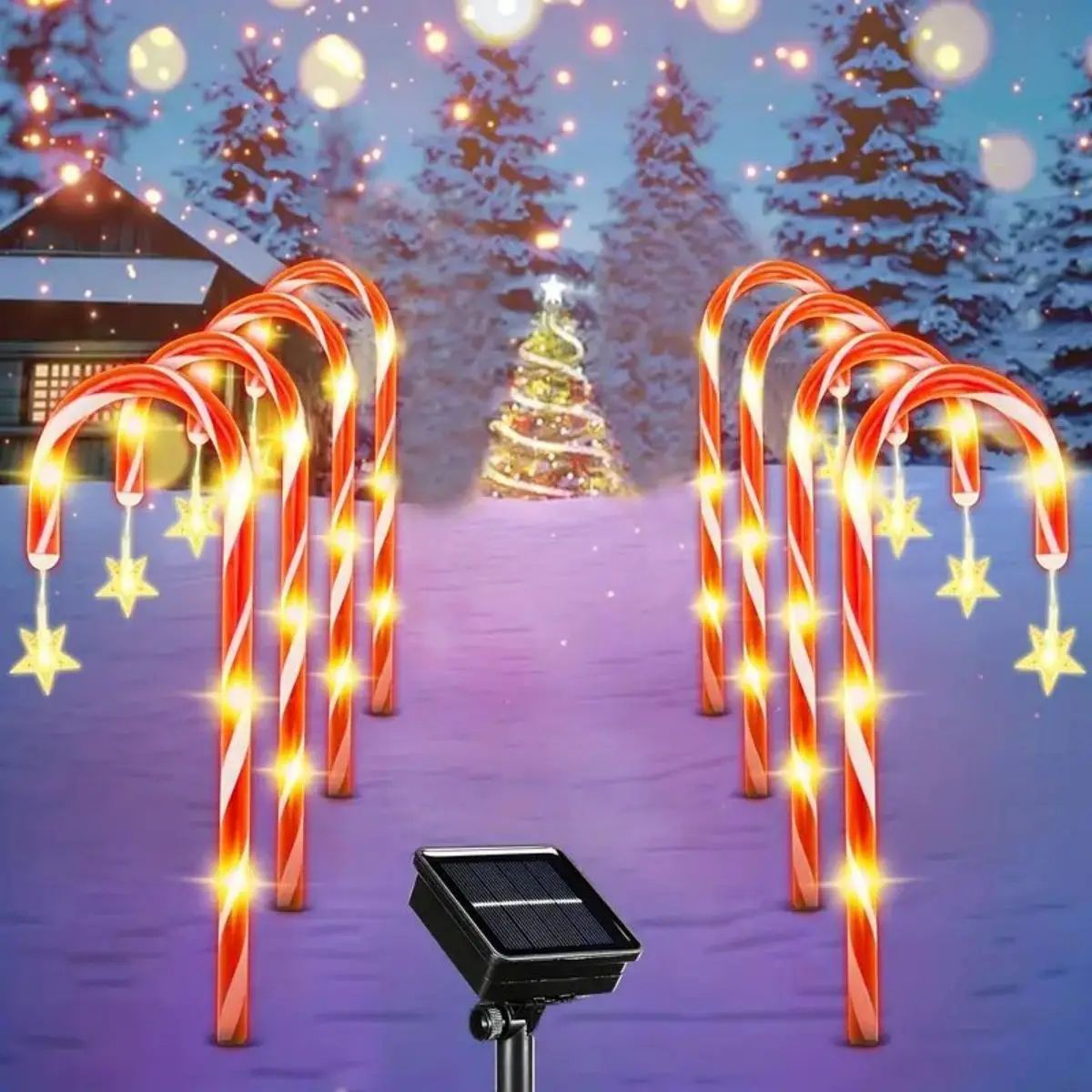 FestiveGlow Solar Candy Cane Pathway Lights 8-Piece Outdoor Christmas Decor