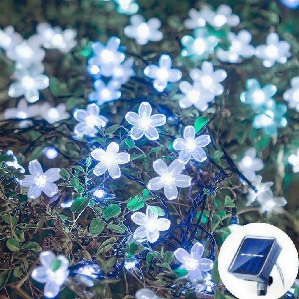 Solar Cherry Blossom Garden Lights Waterproof Outdoor Flower Garland