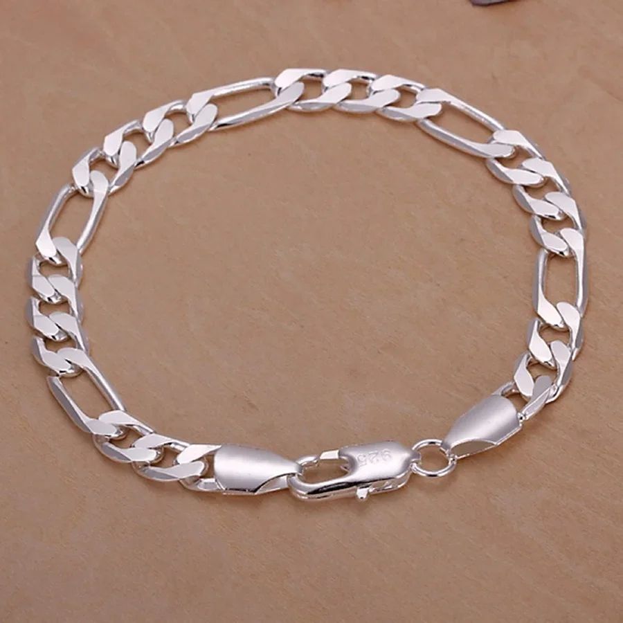 925 Sterling Silver Figaro Chain Bracelet for Men and Women 8 Inch
