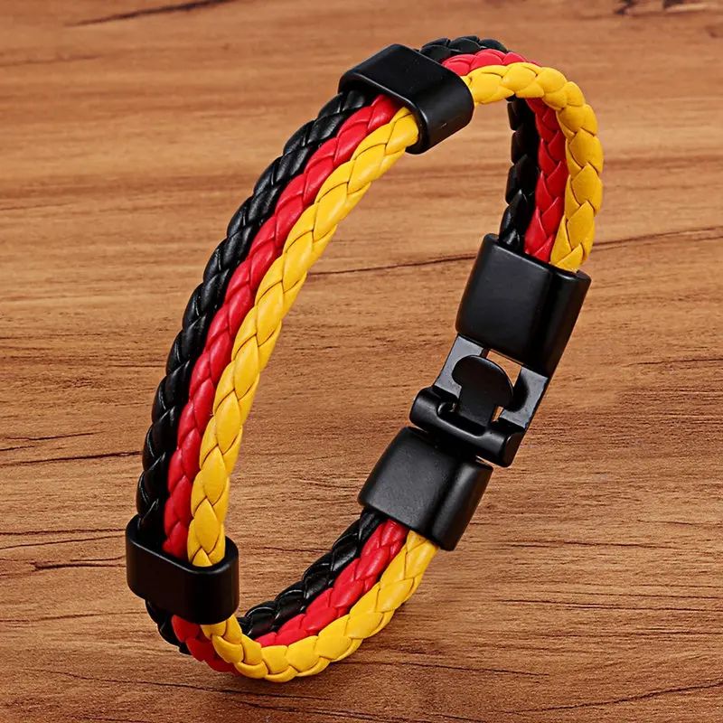 National Flag PU Leather Bracelet Stainless Steel Unisex Wristband