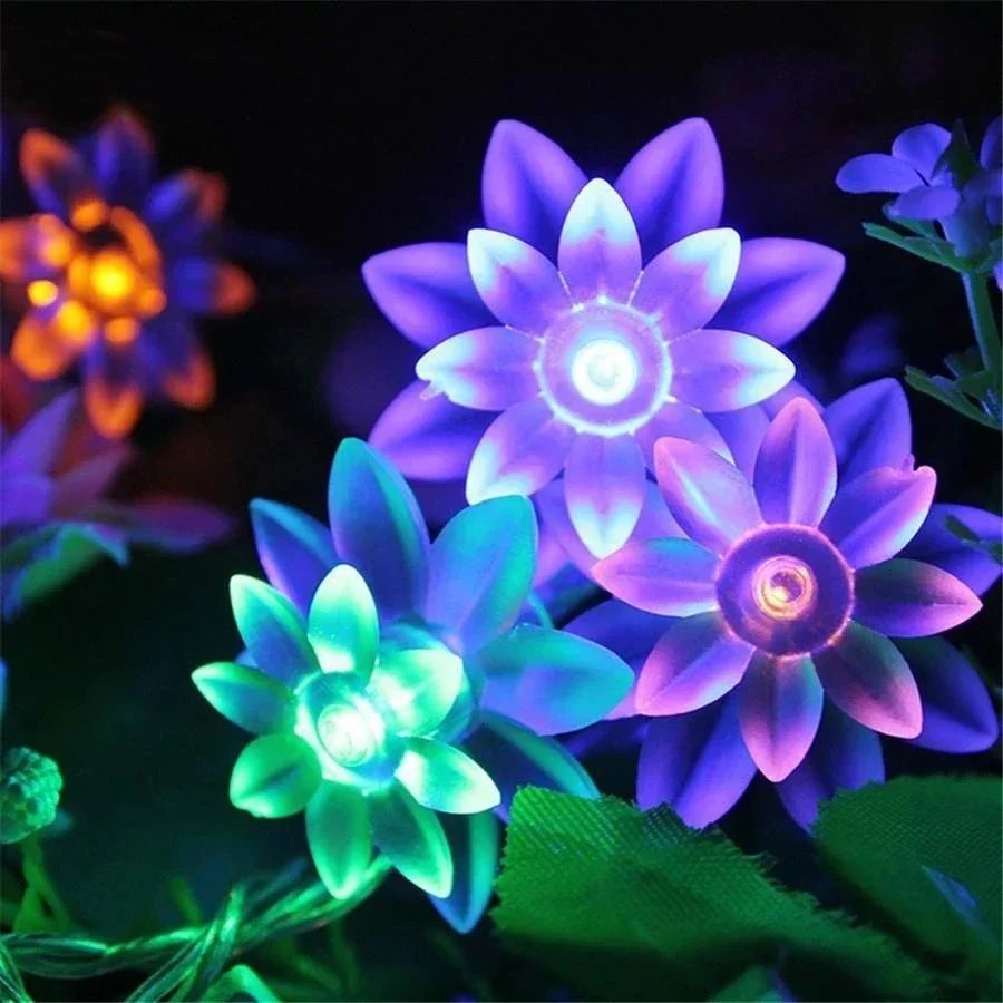 20-100 LED Solar Lotus String Lights Outdoor Waterproof Flower Fairy Lights