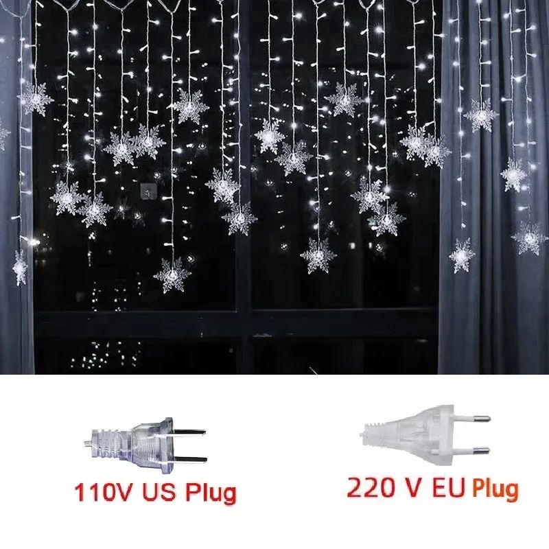 3.5M Snowflake Curtain Lights 96 LED Christmas Fairy Lights with 8 Modes