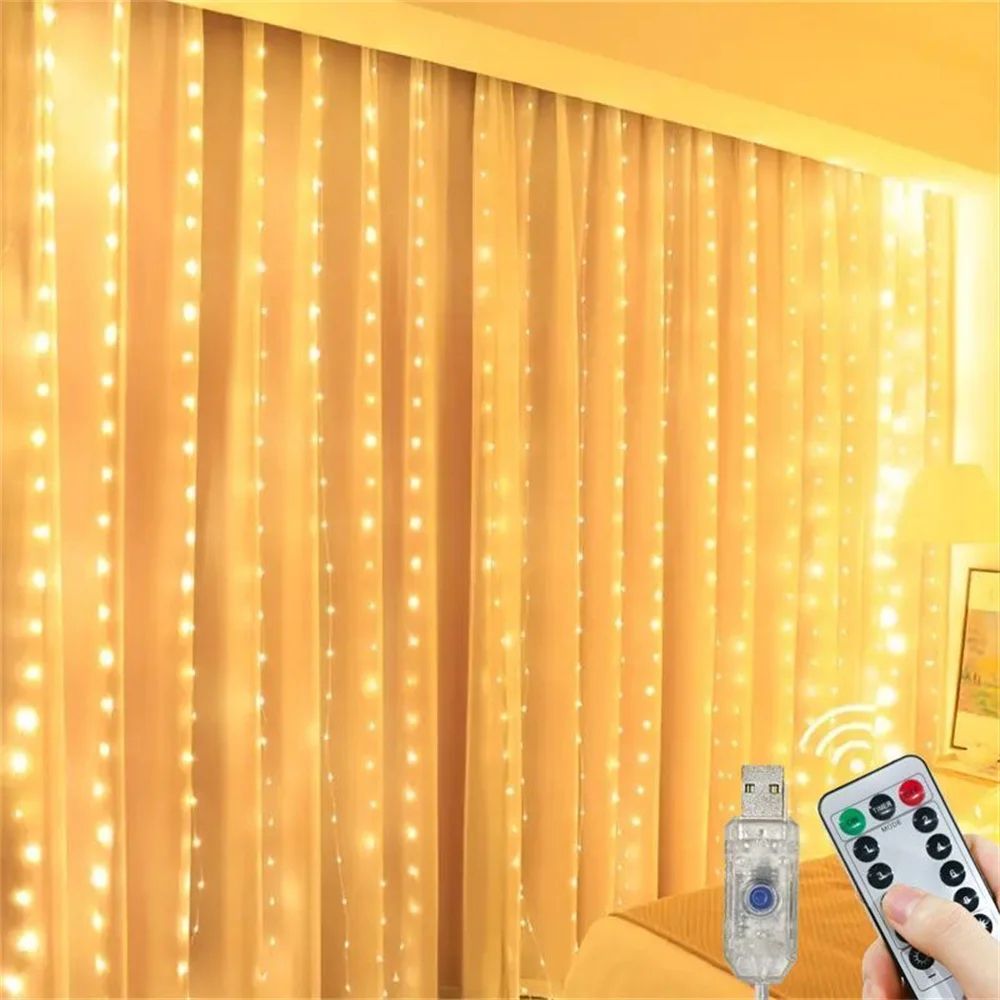 USB LED Curtain Fairy Lights with Remote Control and 8 Lighting Modes