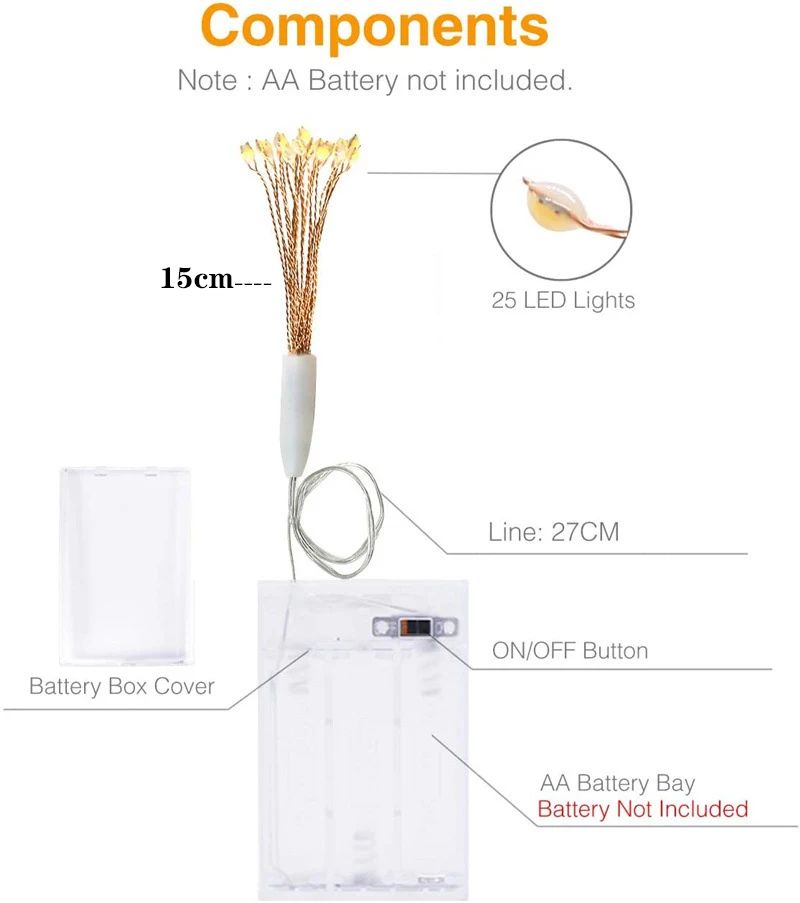 AAA Battery Powered LED Starburst Fairy Lights DIY Firework Christmas Decoration