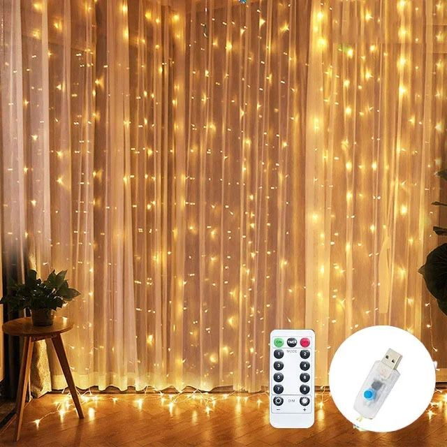3M USB LED Curtain Fairy Lights with Remote and 8 Lighting Modes