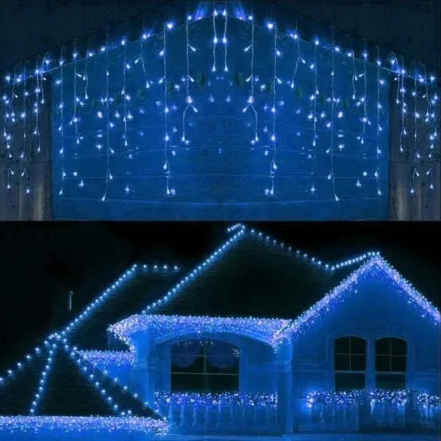 220V Outdoor LED Icicle Curtain Lights Waterproof Christmas Garland
