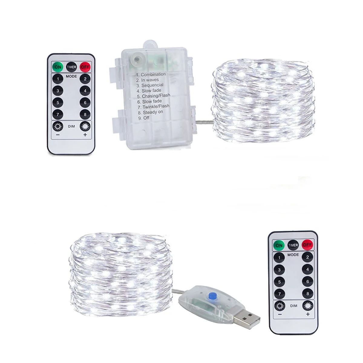 Silver Wire LED Fairy String Lights with Remote USB or Battery Powered 5M 10M 20M