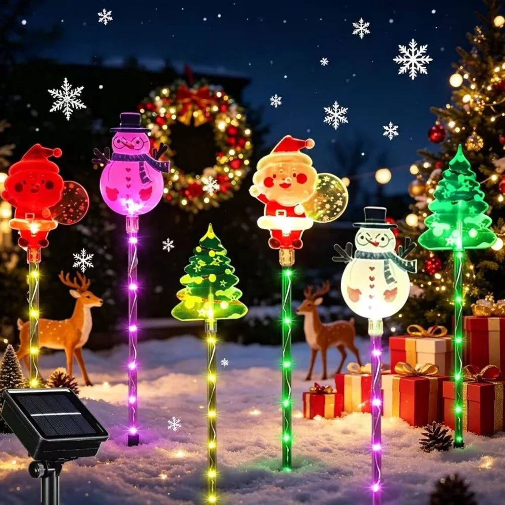 Solar Christmas Acrylic LED Stake Lights for Outdoor Pathway and Garden Decor