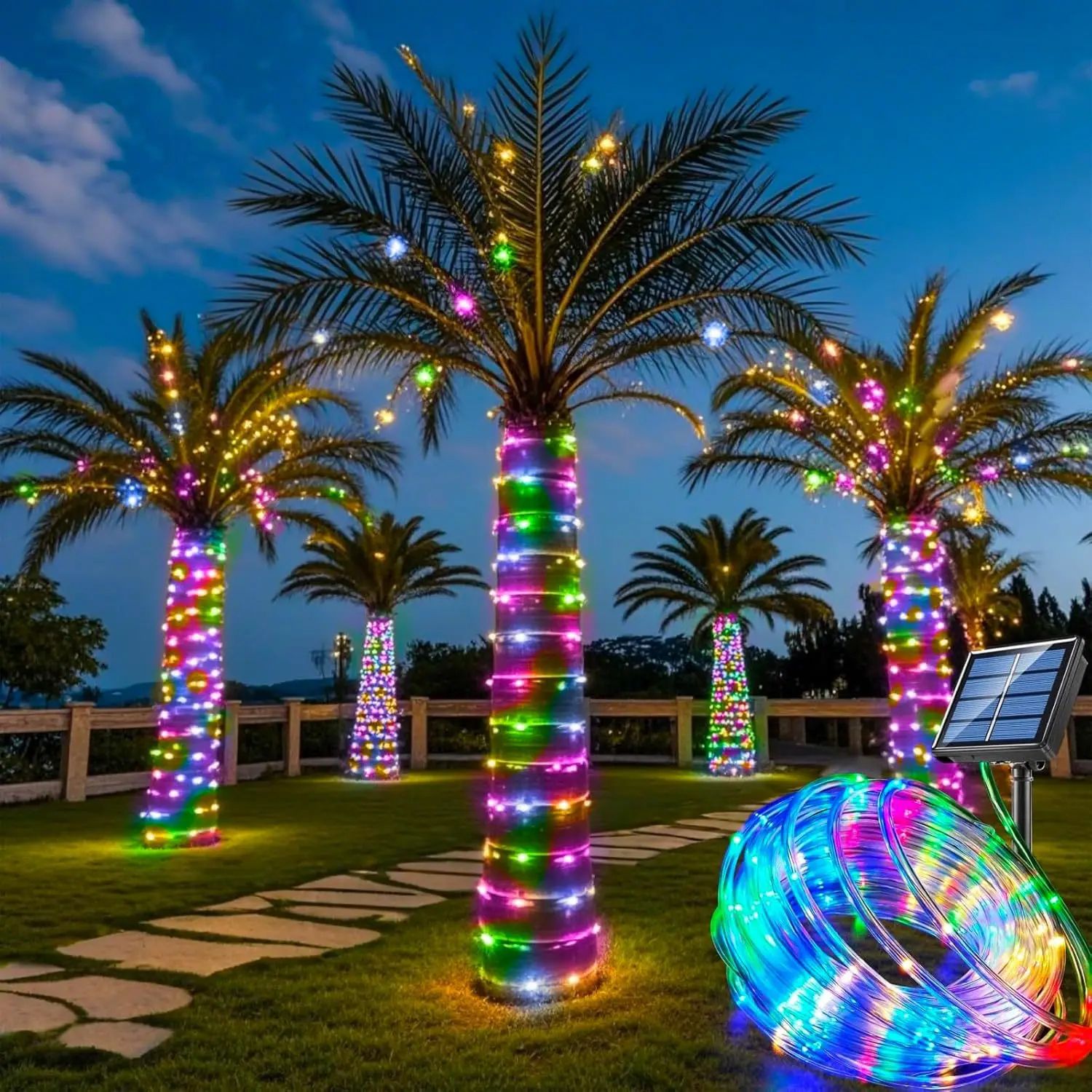Solar LED Rope Lights 7M 12M Waterproof Outdoor Garden String Lights