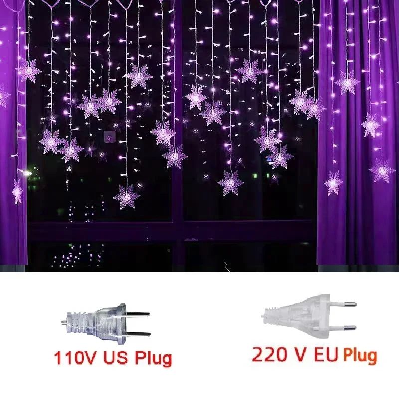 3.2M Snowflake LED Curtain Lights 8 Modes 110V 220V Christmas Window Decor