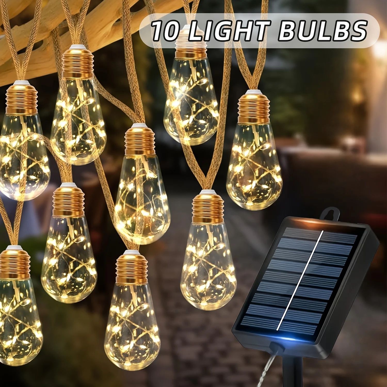 Solar Outdoor String Lights 10/15 Bulbs with 8 Lighting Modes