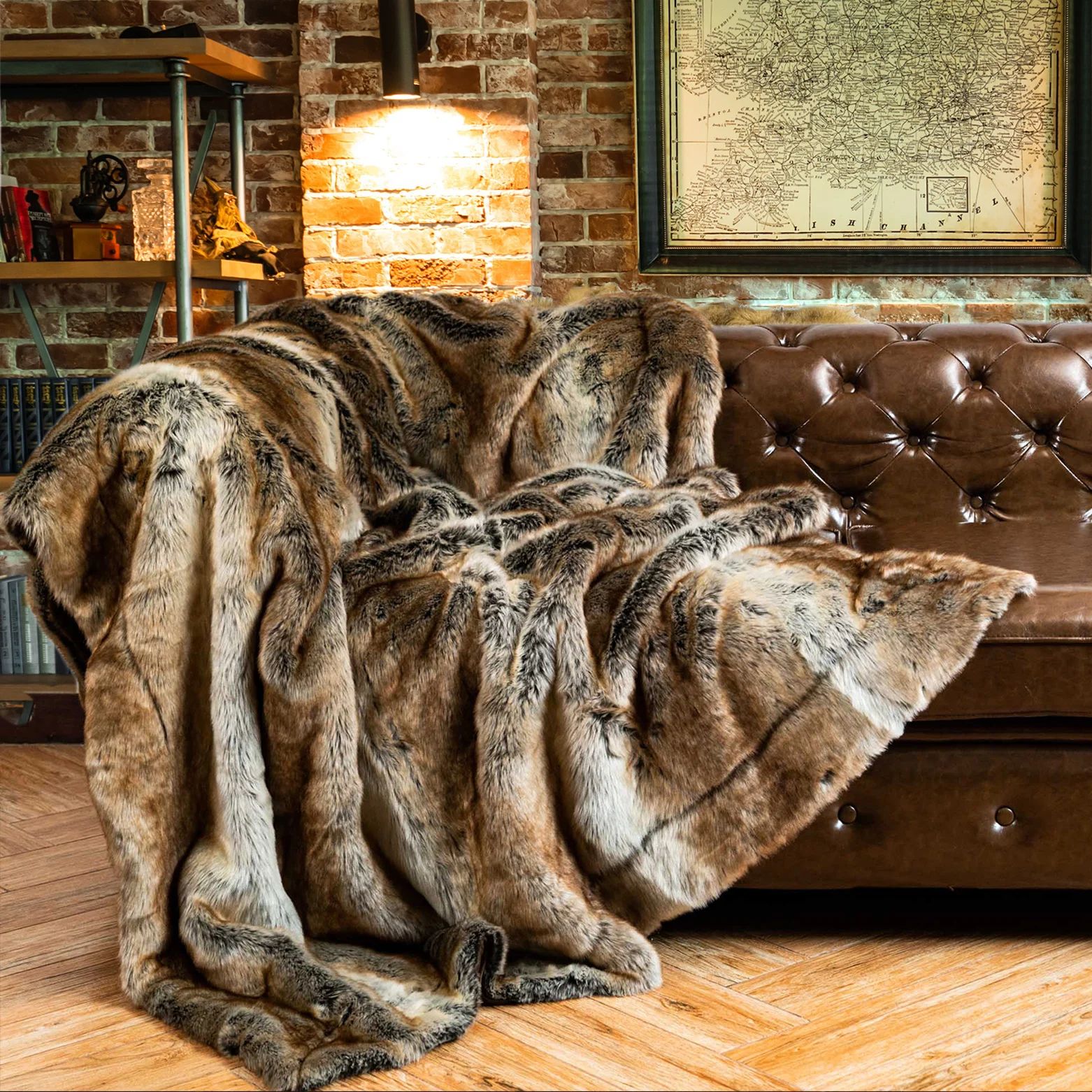 Battilo Luxury Plaid Faux Fur Throw Blanket Soft Warm Plush Sofa and Bed Blanket