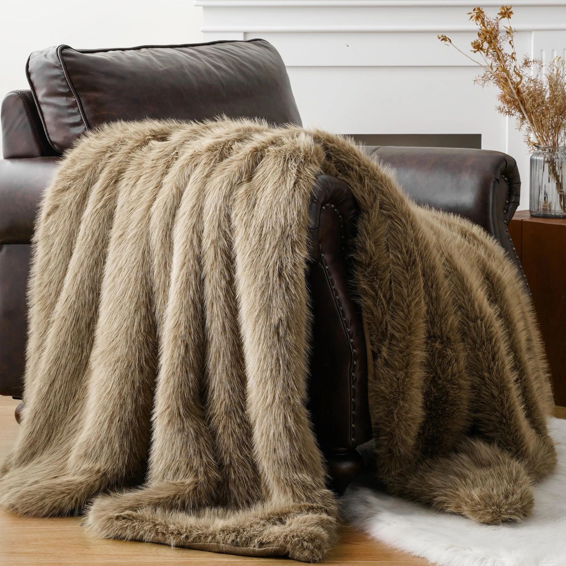 Luxury Mink Faux Fur Throw Blanket Soft Warm Plush Blanket for Bed and Sofa
