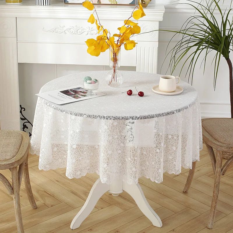 White Floral Lace Tablecloth for Round and Rectangle Tables Wedding and Party Decor