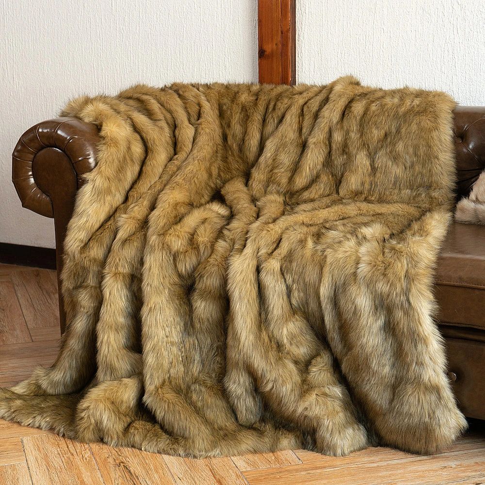 Luxury Faux Fur Throw Blanket Soft Fluffy Warm Blanket for Bed and Sofa