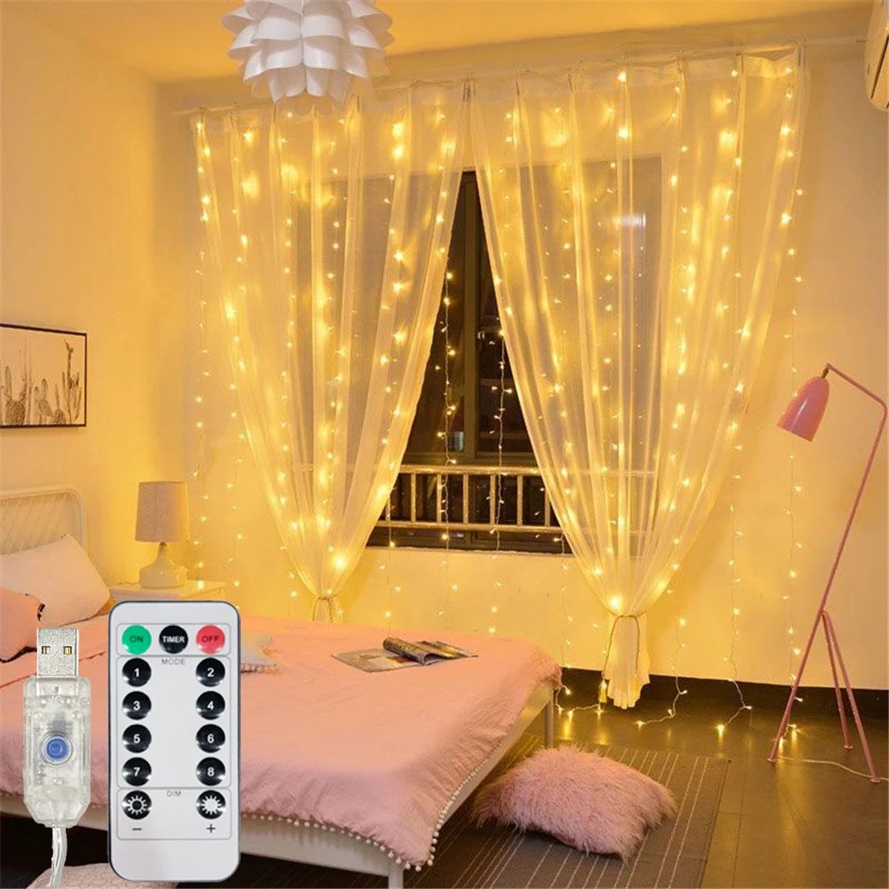 3M/6M USB LED Curtain Fairy Lights with Remote and 8 Lighting Modes