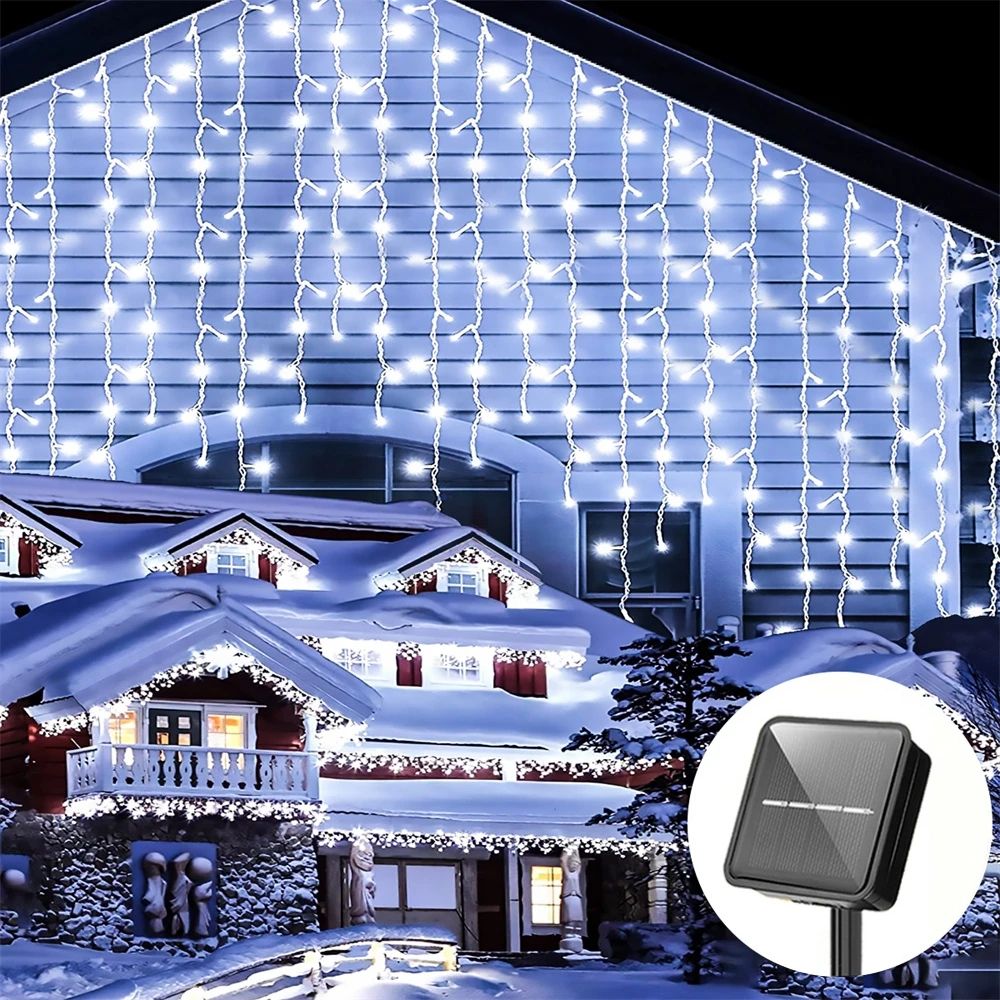 3.5M 96 LED Solar Icicle String Lights Outdoor Waterproof 8 Mode Curtain Lights