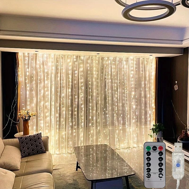 USB LED Curtain Fairy Lights with 8 Modes for Bedroom Wedding and Holiday Decor
