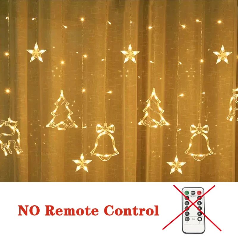 Moon and Star LED Curtain Lights Christmas Fairy Garland for Window and Holiday Decor