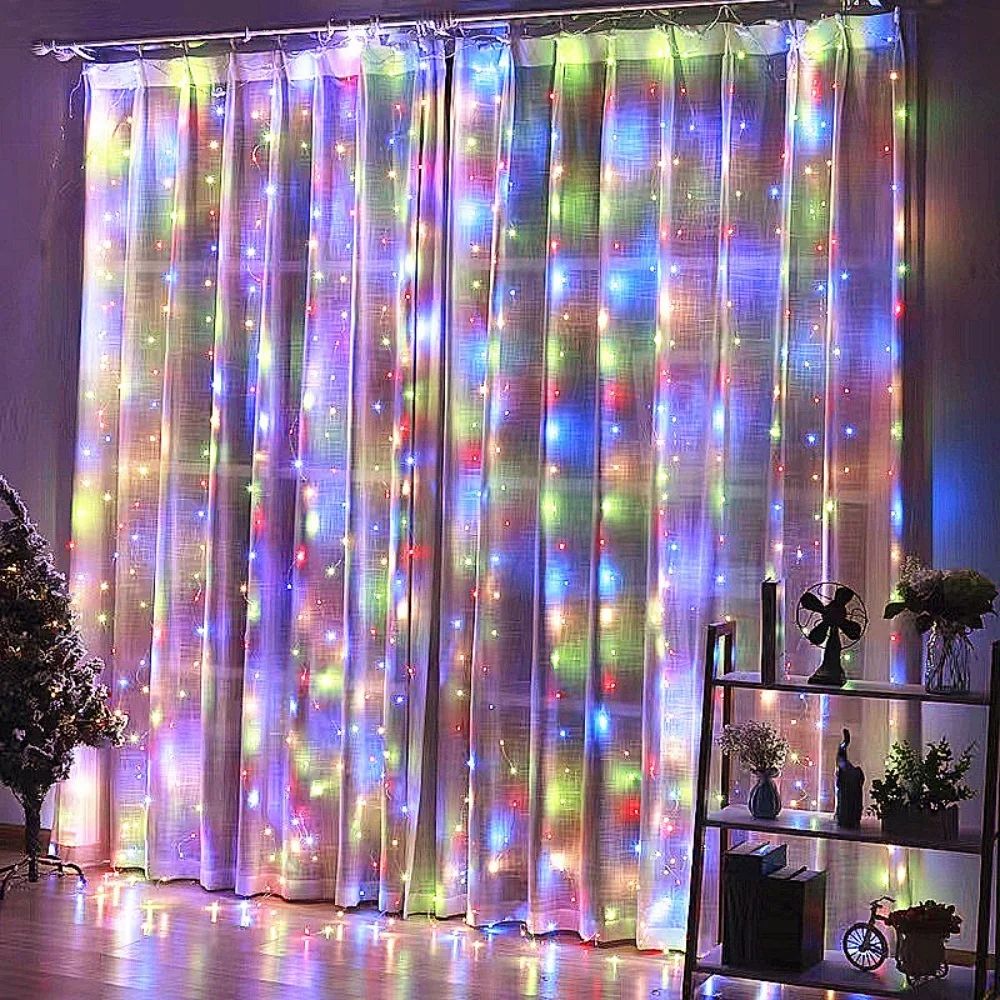 USB LED Curtain Fairy Lights with Remote 8 Modes for Ramadan Eid and Bedroom Decor