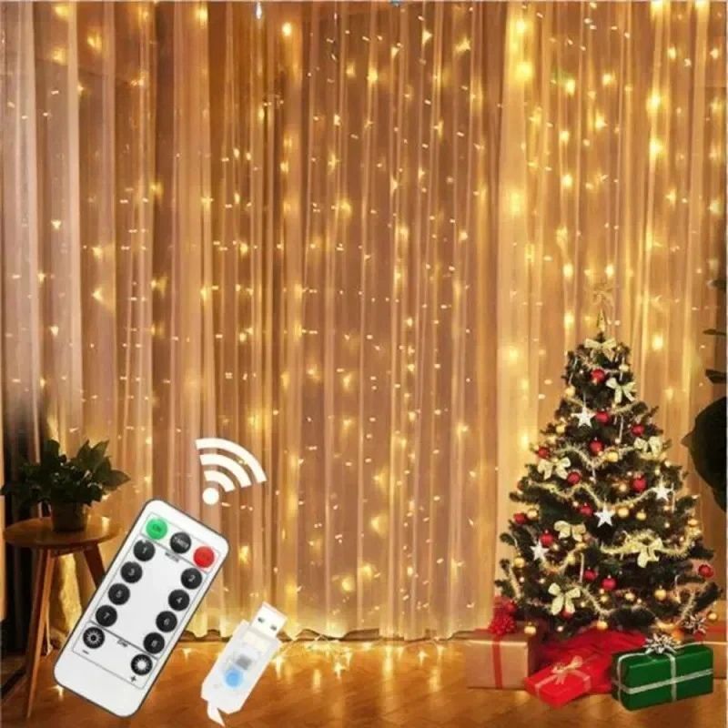 USB LED Curtain Fairy Lights with Remote, 300 or 600 LED Window Garland